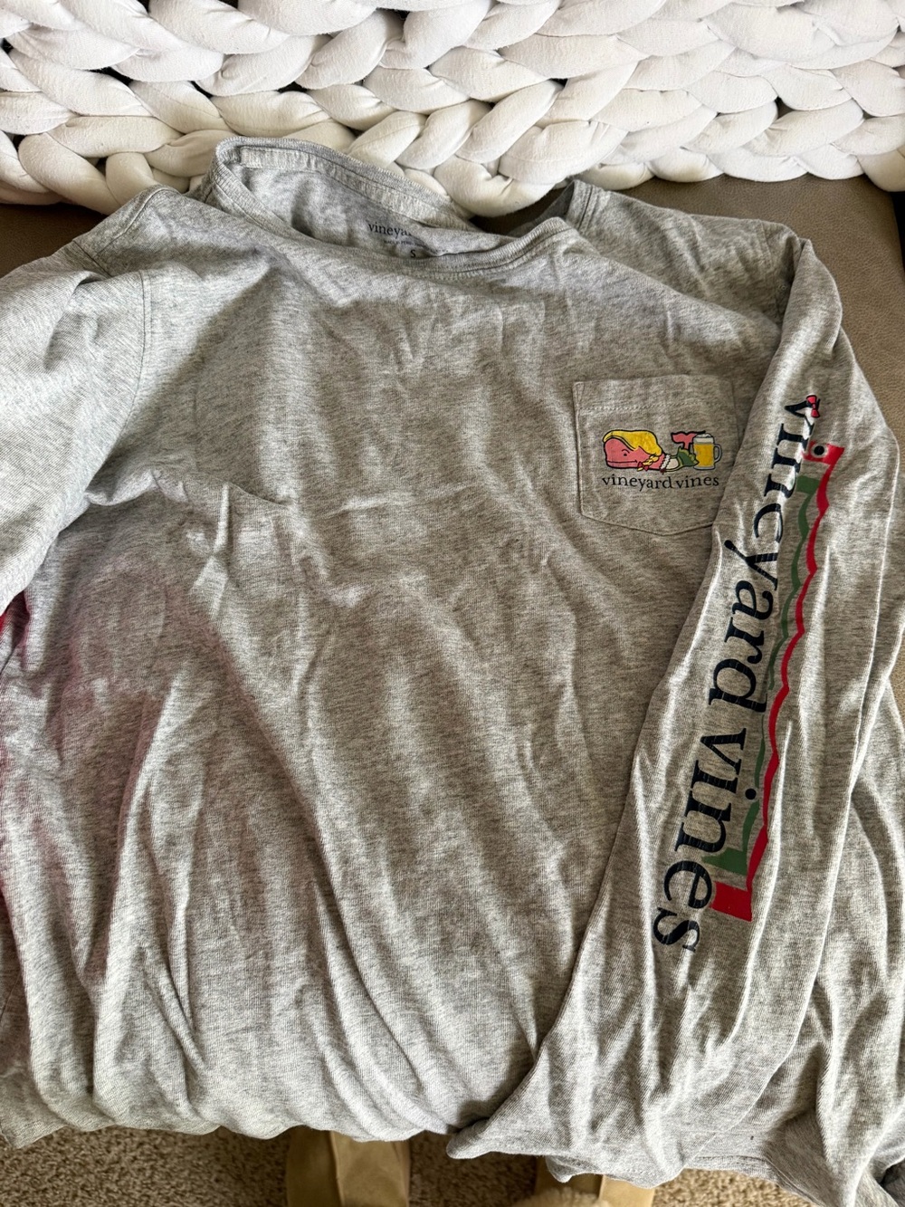 Vineyard Vines Gray Long-Sleeve Pocket Tee with Sleeve Logo